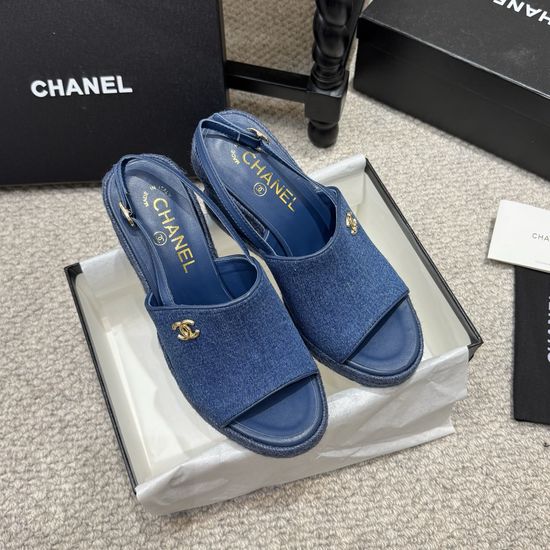 Chanel Elegant Wedge Sandals Premium Leather Upper Soft Lining