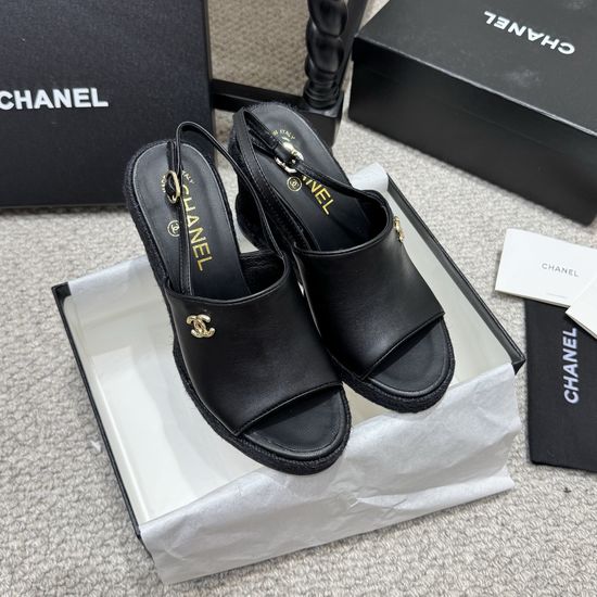 Chanel Elegant Wedge Sandals Premium Leather Upper Soft Lining
