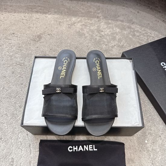 Chanel Mesh Bow Flat Slippers Lightweight Comfortable Casual Footwear