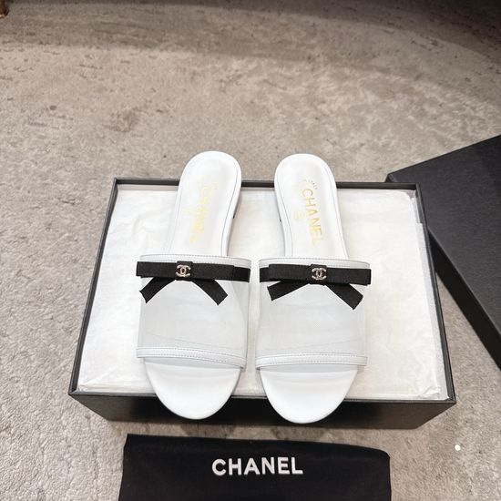 Chanel Mesh Bow Flat Slippers Lightweight Comfortable Casual Footwear