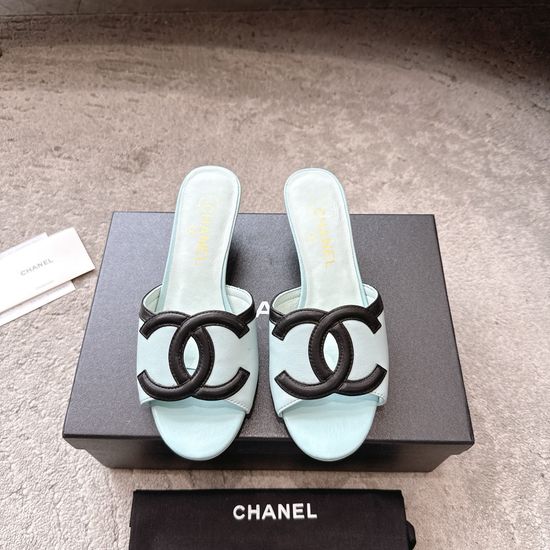 Chanel Embossed Logo Leather Comfortable Casual Slide Sandals