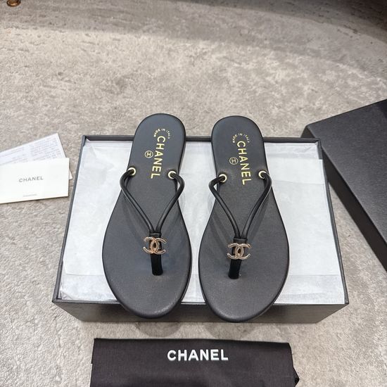 Chanel Square Toe Flip Flops High Quality Leather Elegant Footwear