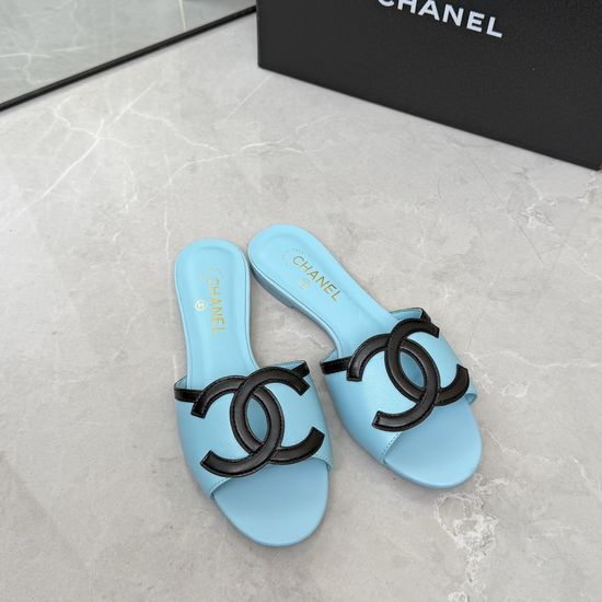 Chanel Logo Decor Leather Upper Comfort Flat Slide Slippers