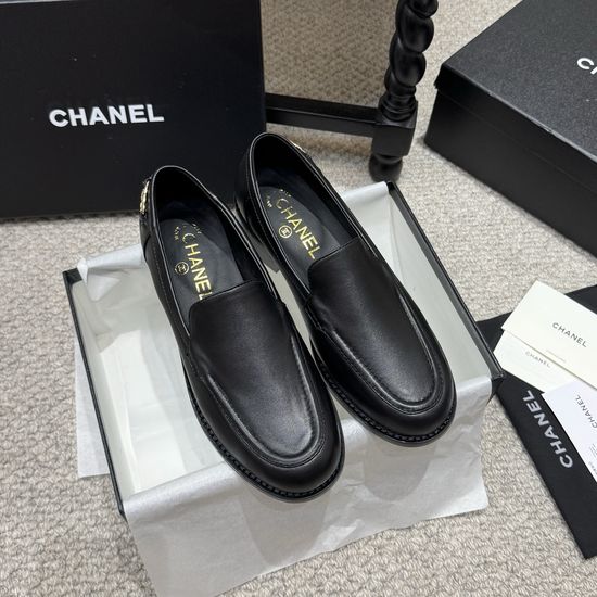 Chanel Rhinestone Buckle Leather Loafer Slip On Casual Shoes