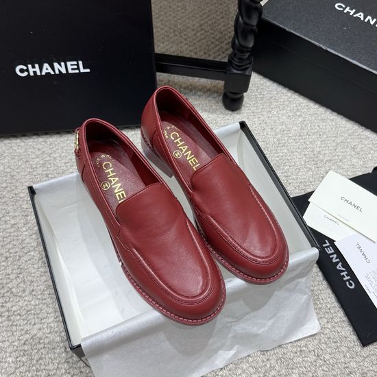 Chanel Rhinestone Buckle Leather Loafer Slip On Casual Shoes