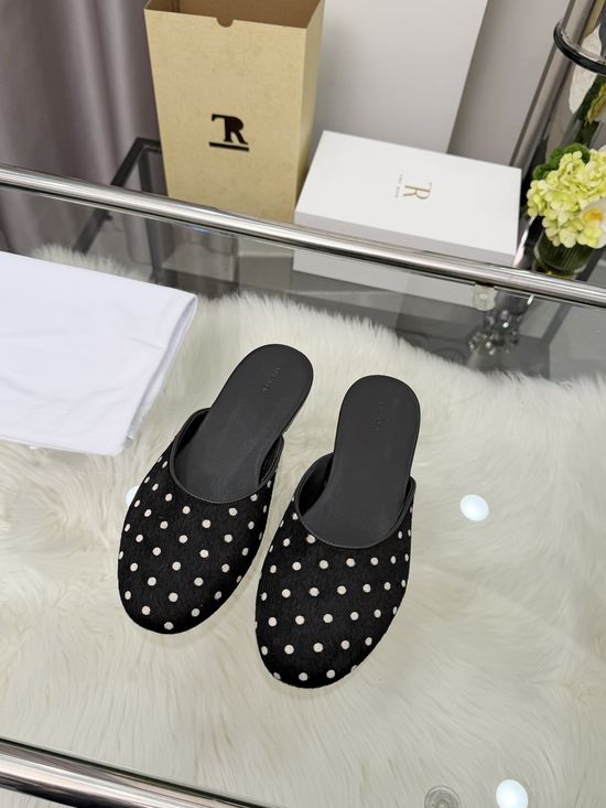 The Row Suede Round Toe Leather Mule Shoes Comfortable Lightweight All-match
