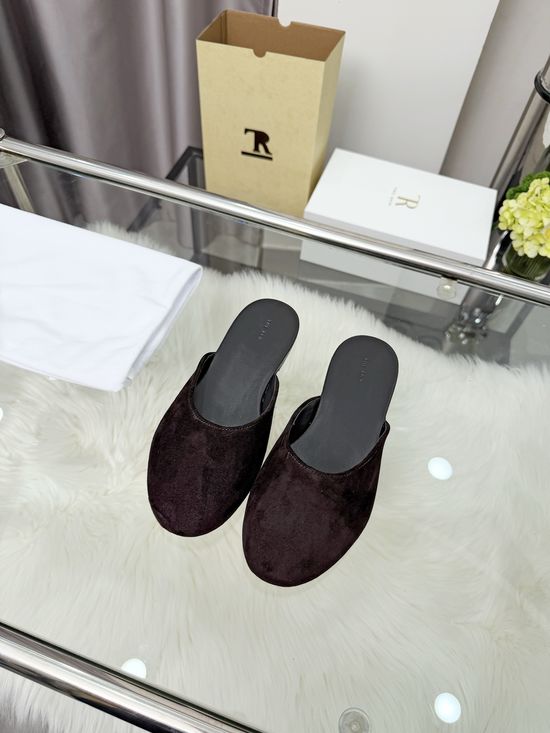 The Row Suede Round Toe Leather Mule Shoes Comfortable Lightweight All-match