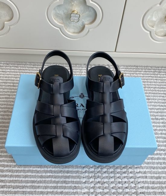 Prada Vintage Woven Leather Platform Sandals with Adjustable Strap