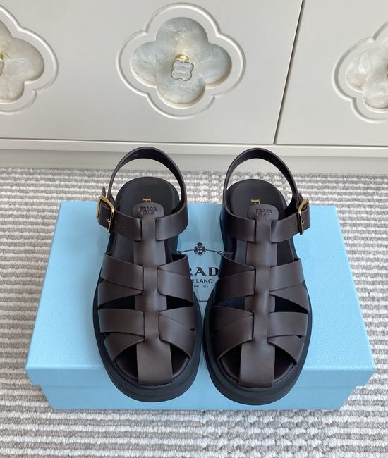Prada Vintage Woven Leather Platform Sandals with Adjustable Strap