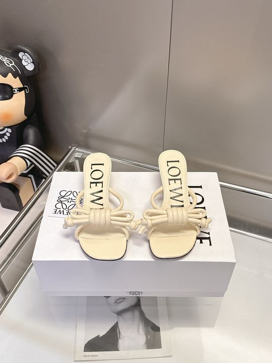 Loewe Bow Decor Leather Sole Block Heel Dress Sandals