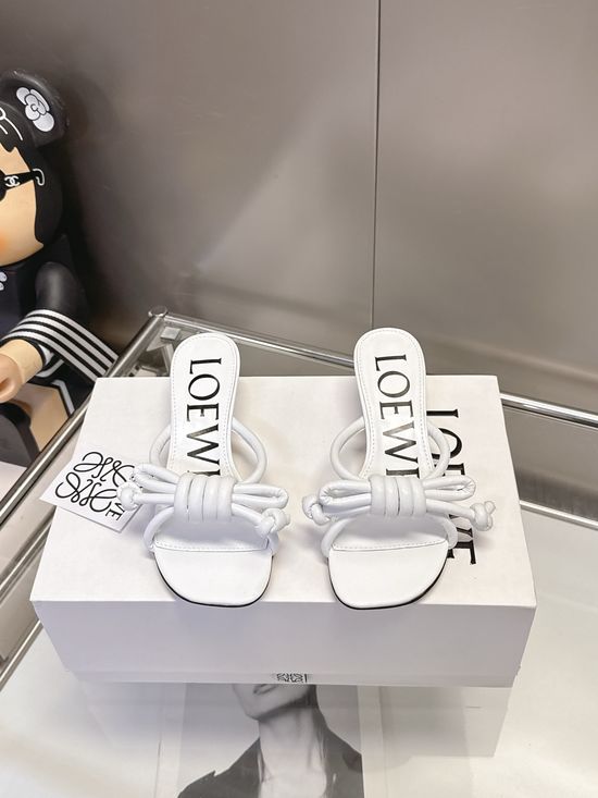 Loewe Bow Decor Leather Sole Block Heel Dress Sandals