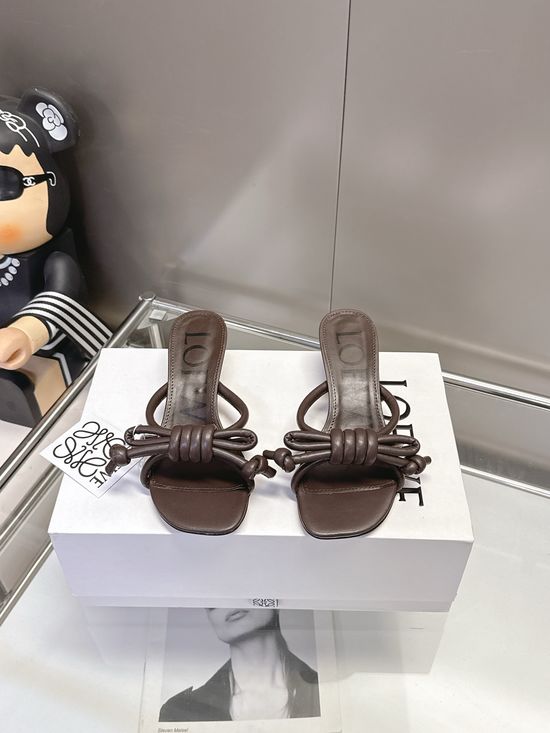 Loewe Bow Decor Leather Sole Block Heel Dress Sandals