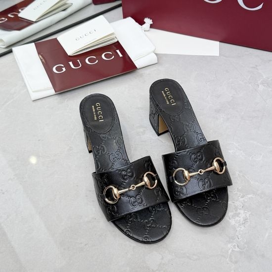 Gucci Classic Buckle Decor Leather Upper Comfort Slide Slippers
