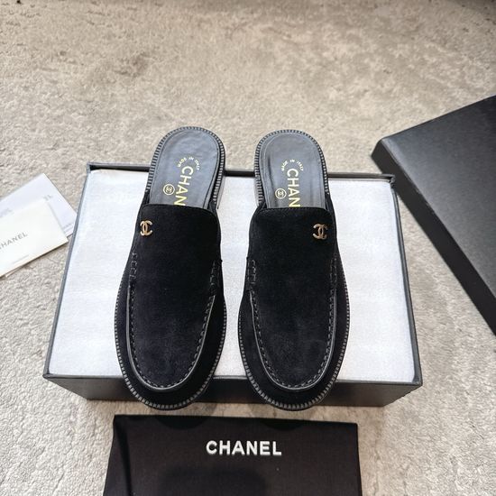 Chanel Rhinestone Buckle Suede Leather Loafers