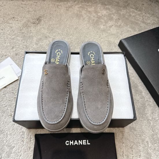 Chanel Rhinestone Buckle Suede Leather Loafers