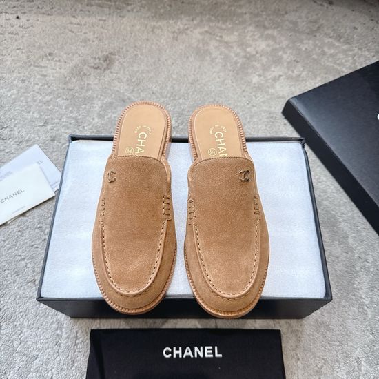 Chanel Rhinestone Buckle Suede Leather Loafers