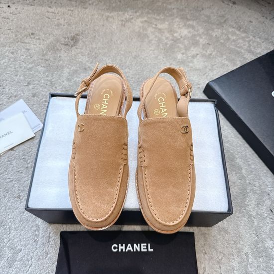 Chanel Rhinestone Buckle Suede Leather Loafers