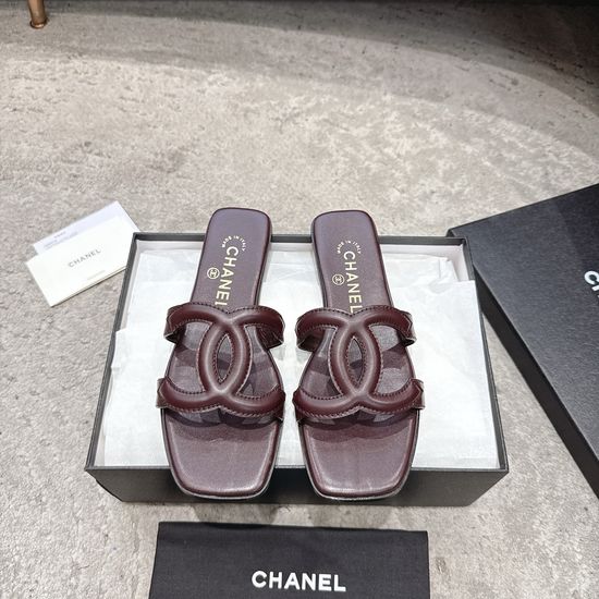 Chanel Square Toe Leather High Heel Slide Sandals