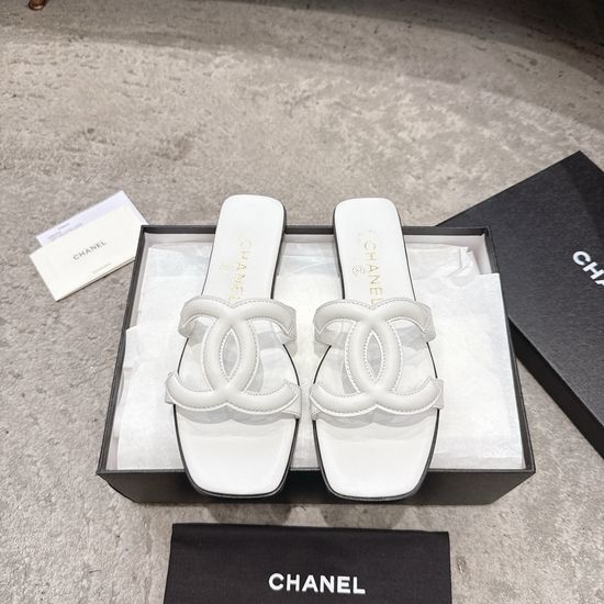 Chanel Square Toe Leather High Heel Slide Sandals