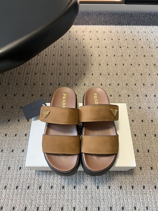 Prada Retro Chunky Double-Band Slides for Casual Style