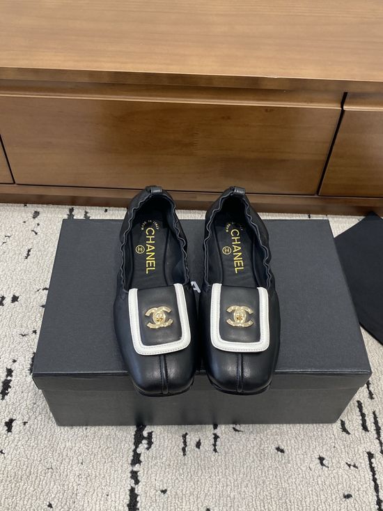 Chanel Classic Buckle Square Toe Comfort Leather Ballet Flats