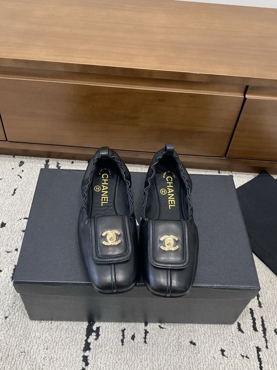 Chanel Classic Buckle Square Toe Comfort Leather Ballet Flats