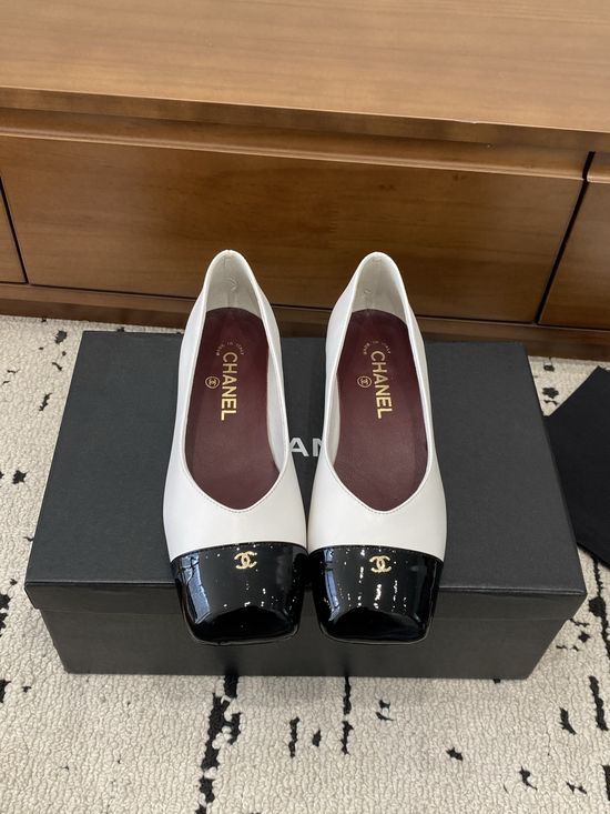 Chanel Color Block Chunky Heel Square Toe Mary Jane Flats