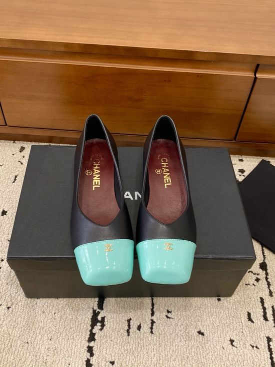 Chanel Color Block Chunky Heel Square Toe Mary Jane Flats