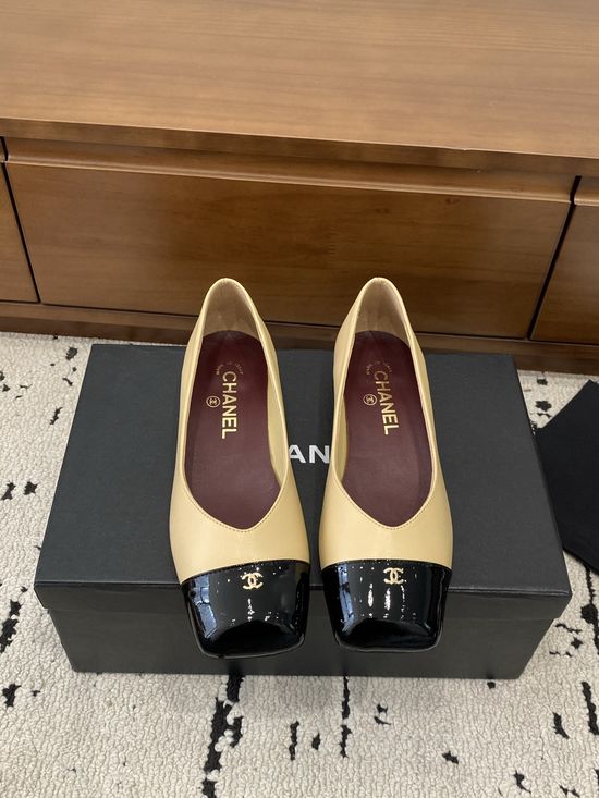 Chanel Color Block Chunky Heel Square Toe Mary Jane Flats
