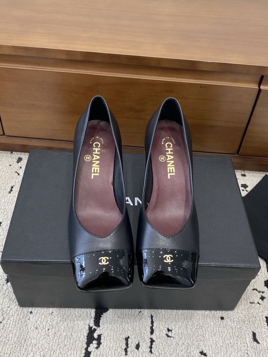 Chanel Color Block Chunky Heel Square Toe Mary Jane Shoes