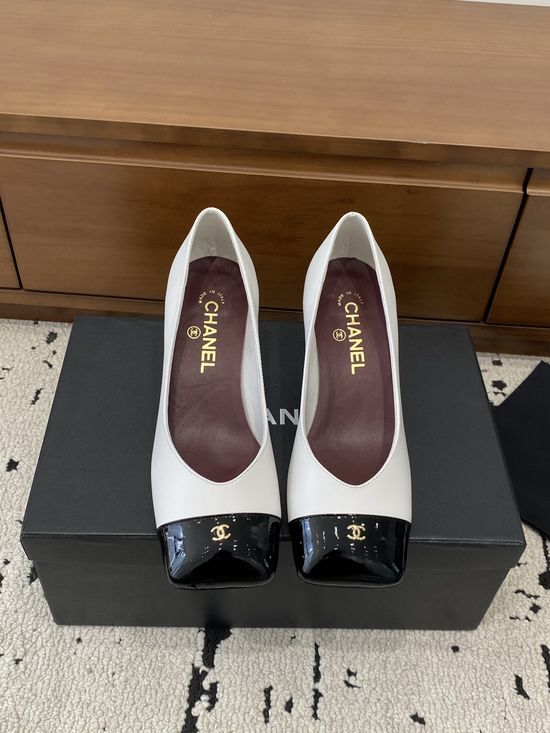 Chanel Color Block Chunky Heel Square Toe Mary Jane Shoes
