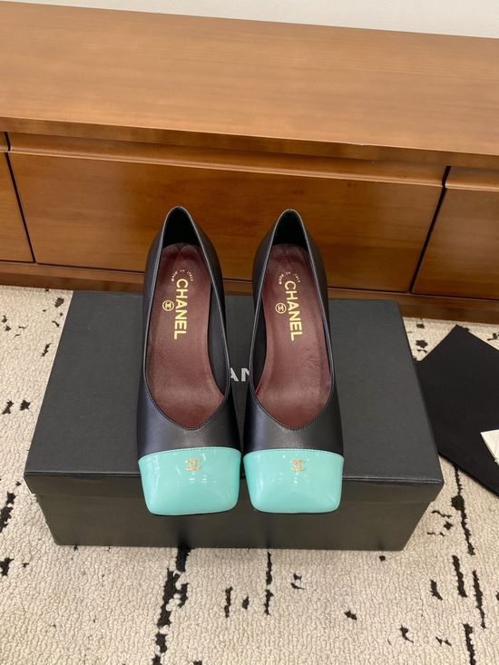 Chanel Color Block Chunky Heel Square Toe Mary Jane Shoes
