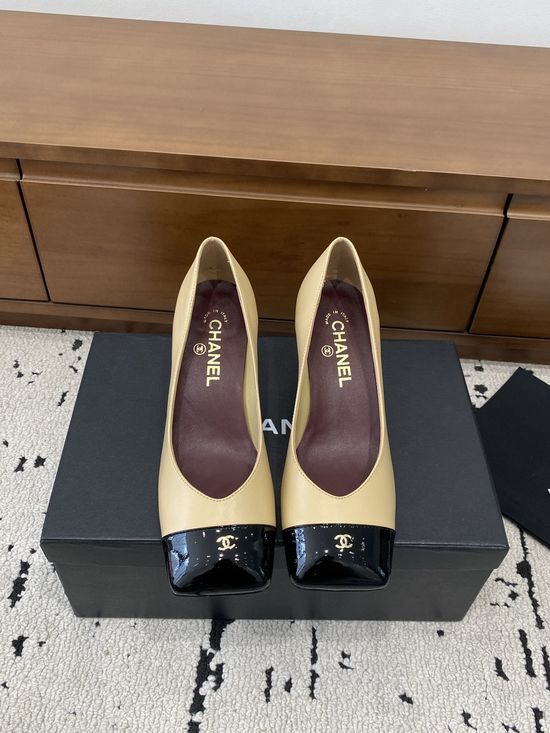 Chanel Color Block Chunky Heel Square Toe Mary Jane Shoes