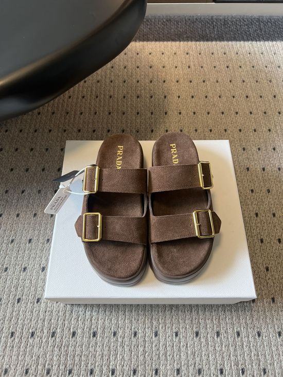 Prada Double Buckle Platform Slide Sandals Soft Cushioned Sole