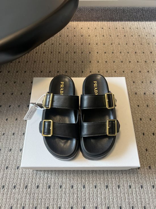 Prada Double Buckle Platform Slide Sandals Soft Cushioned Sole