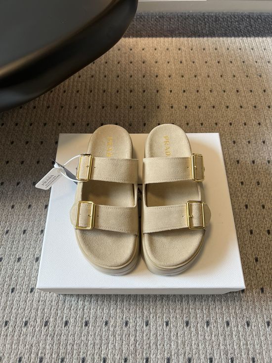 Prada Double Buckle Platform Slide Sandals Soft Cushioned Sole