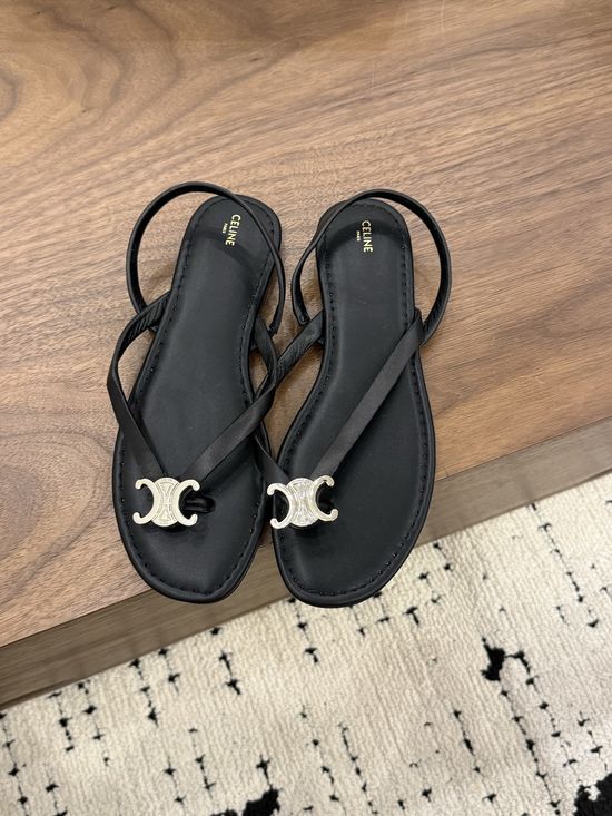 Celine Leather Sandals with Metal Emblem Comfortable Lining Four Colors