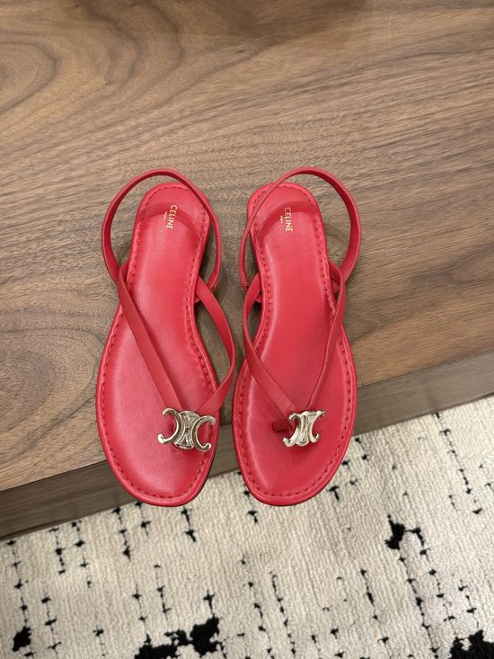 Celine Leather Sandals with Metal Emblem Comfortable Lining Four Colors