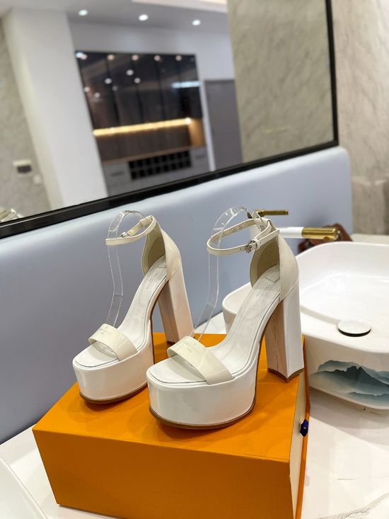 Louis Vuitton Patent Leather Buckle Strap High Heel Sandals