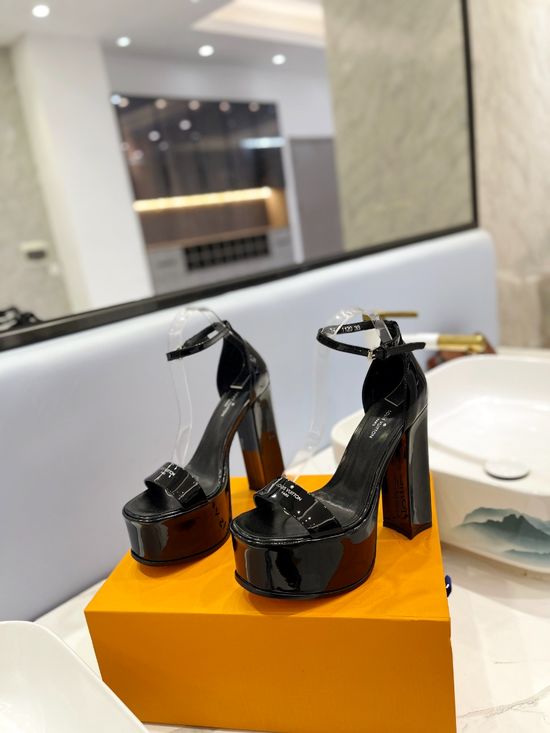 Louis Vuitton Patent Leather Buckle Strap High Heel Sandals