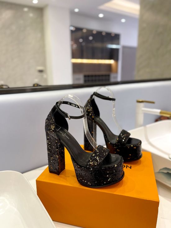 Louis Vuitton Sequined High Heel Sandals with Genuine Leather Lining