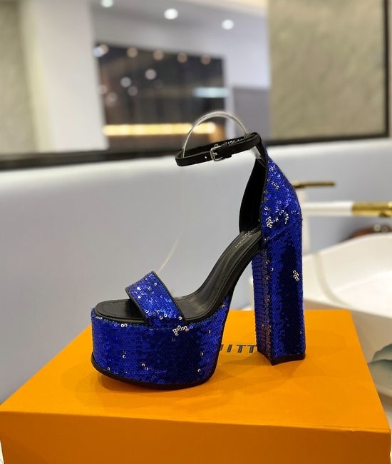 Louis Vuitton LV Sparkling Sequined High Heel Sandals Comfortable Lining