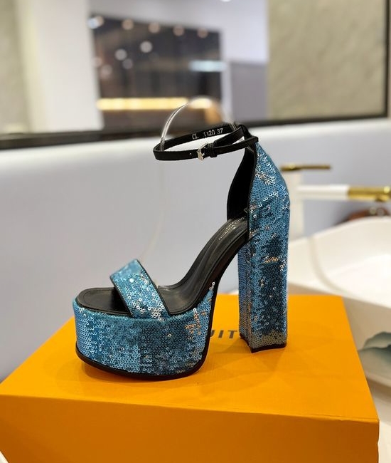 Louis Vuitton LV Sparkling Sequined High Heel Sandals Comfortable Lining