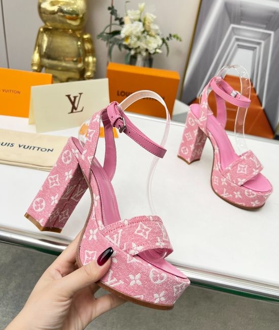 Louis Vuitton LV Rhinestone Buckle Platform Heels Premium Denim Leather Upper Soft Insole