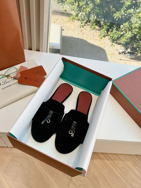Loro Piana Premium Soft Suede Fringed Comfortable Flat Slippers