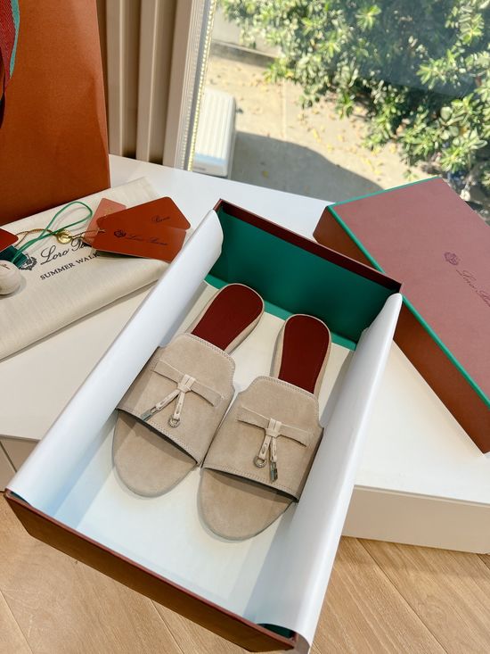 Loro Piana Premium Soft Suede Fringed Comfortable Flat Slippers