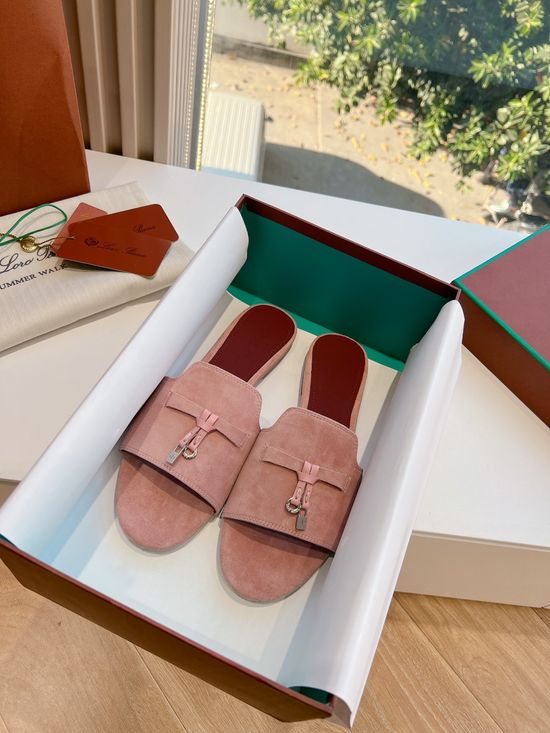 Loro Piana Premium Soft Suede Fringed Comfortable Flat Slippers