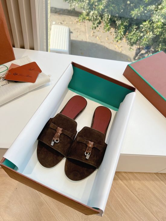 Loro Piana Premium Soft Suede Fringed Comfortable Flat Slippers