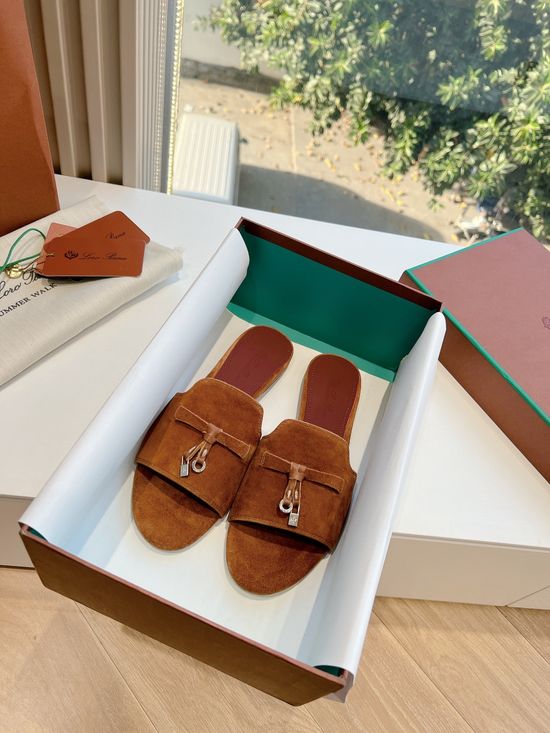 Loro Piana Premium Soft Suede Fringed Comfortable Flat Slippers