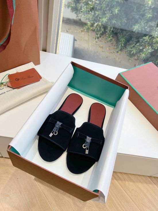 Loro Piana Premium Soft Suede Fringed Comfortable Flat Slippers